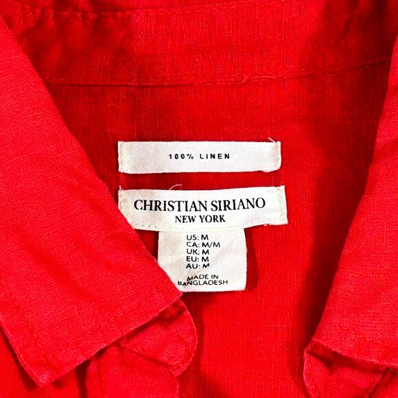 Christian Siriano Linen Shirt Women Medium Bright Red Oversized Minimalist Tunic - Picture 13 of 16